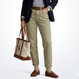 Zara High Rise Olive Green Mom Jeans Ankle Length Size 2 Cotton